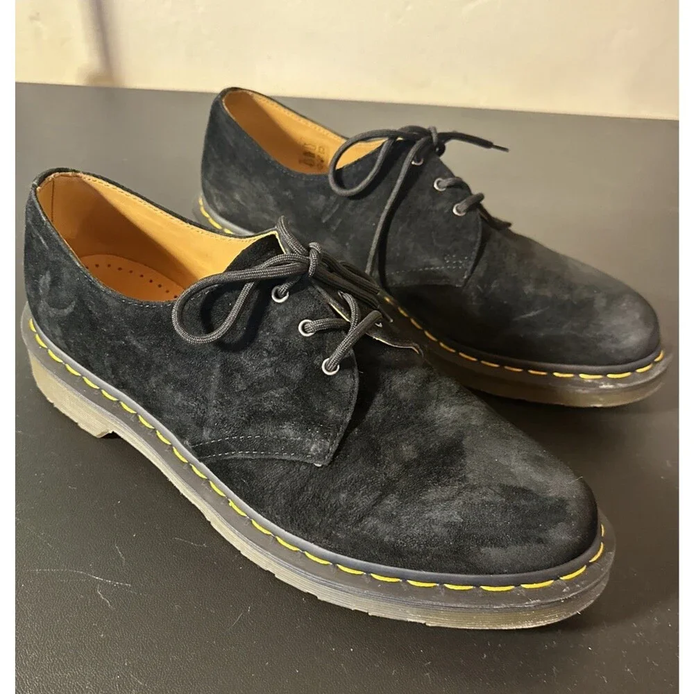 UK10 Men’s Dr Martens Black Suede 3 Eye Derby Lace Up Dress Shoes US 11